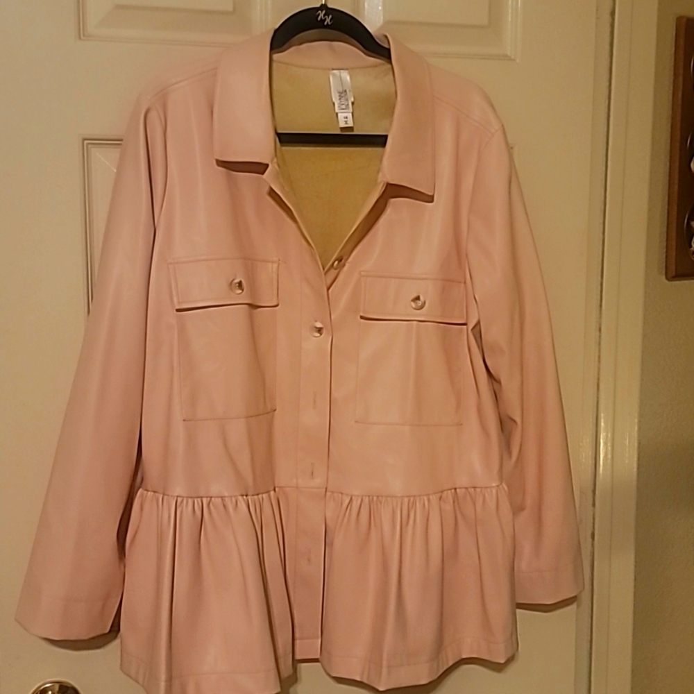 Faux leather jacket with pleats